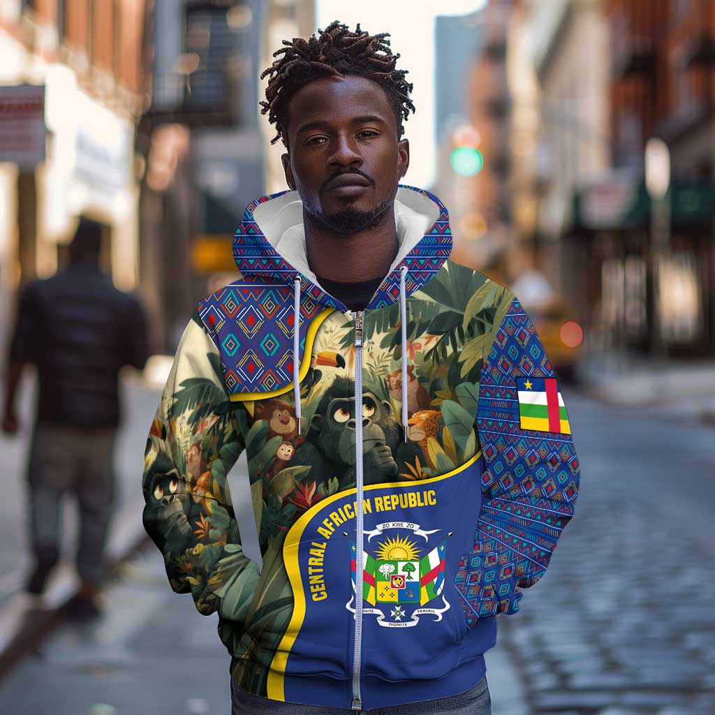 Central African Republic Zip Hoodie Jungle Animal - African Pride