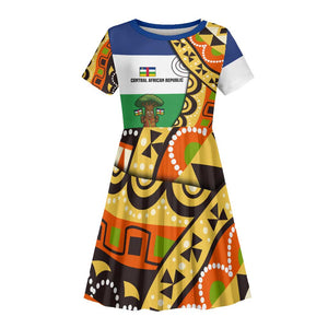 Central African Republic Kid Short Sleeve Dress Baobab and Flag - African Pride