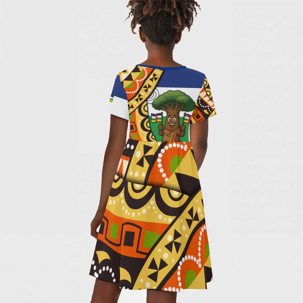 Central African Republic Kid Short Sleeve Dress Baobab and Flag - African Pride