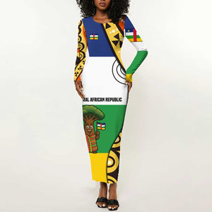 Central African Republic Long Sleeve Bodycon Dress Baobab and Flag - African Pride