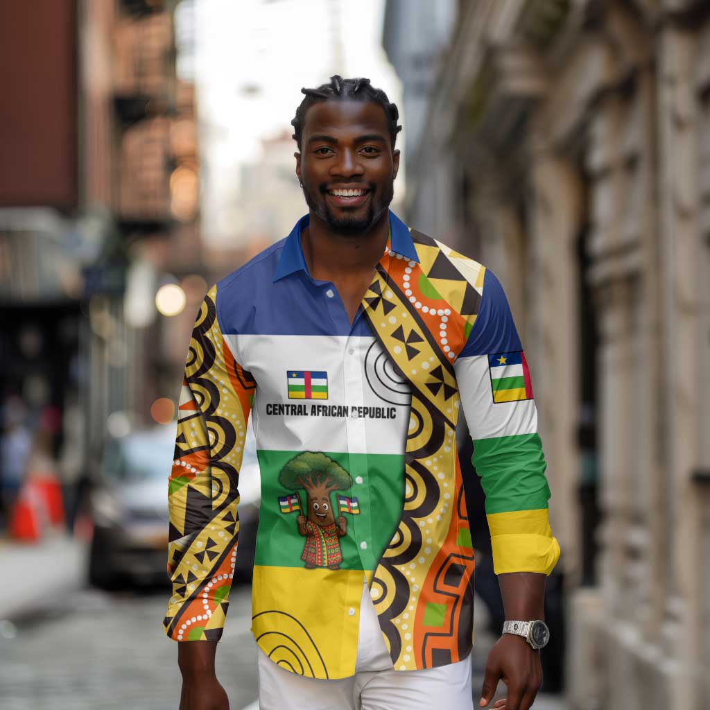 Central African Republic Long Sleeve Button Shirt Baobab and Flag - African Pride