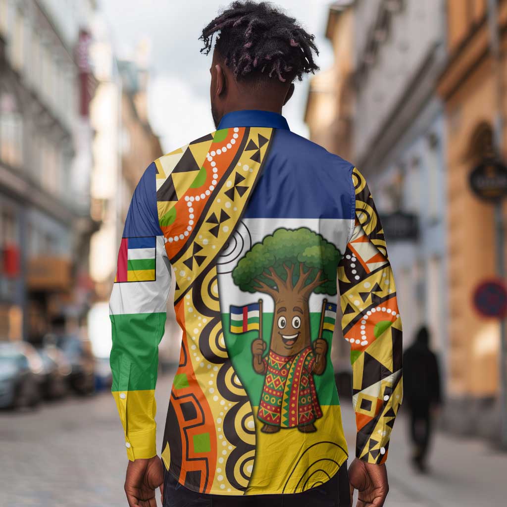 Central African Republic Long Sleeve Button Shirt Baobab and Flag - African Pride