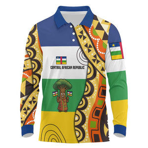 Central African Republic Long Sleeve Polo Shirt Baobab and Flag - African Pride