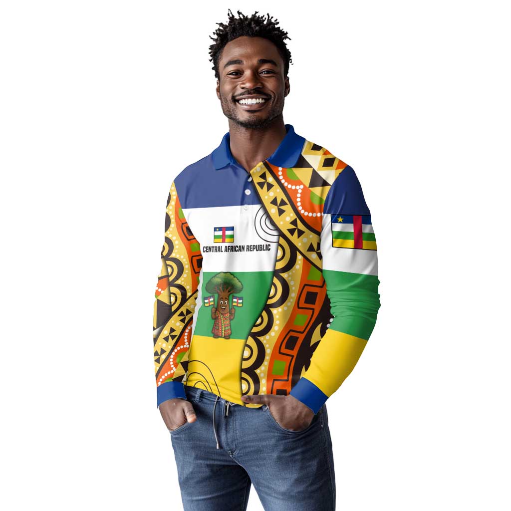 Central African Republic Long Sleeve Polo Shirt Baobab and Flag - African Pride