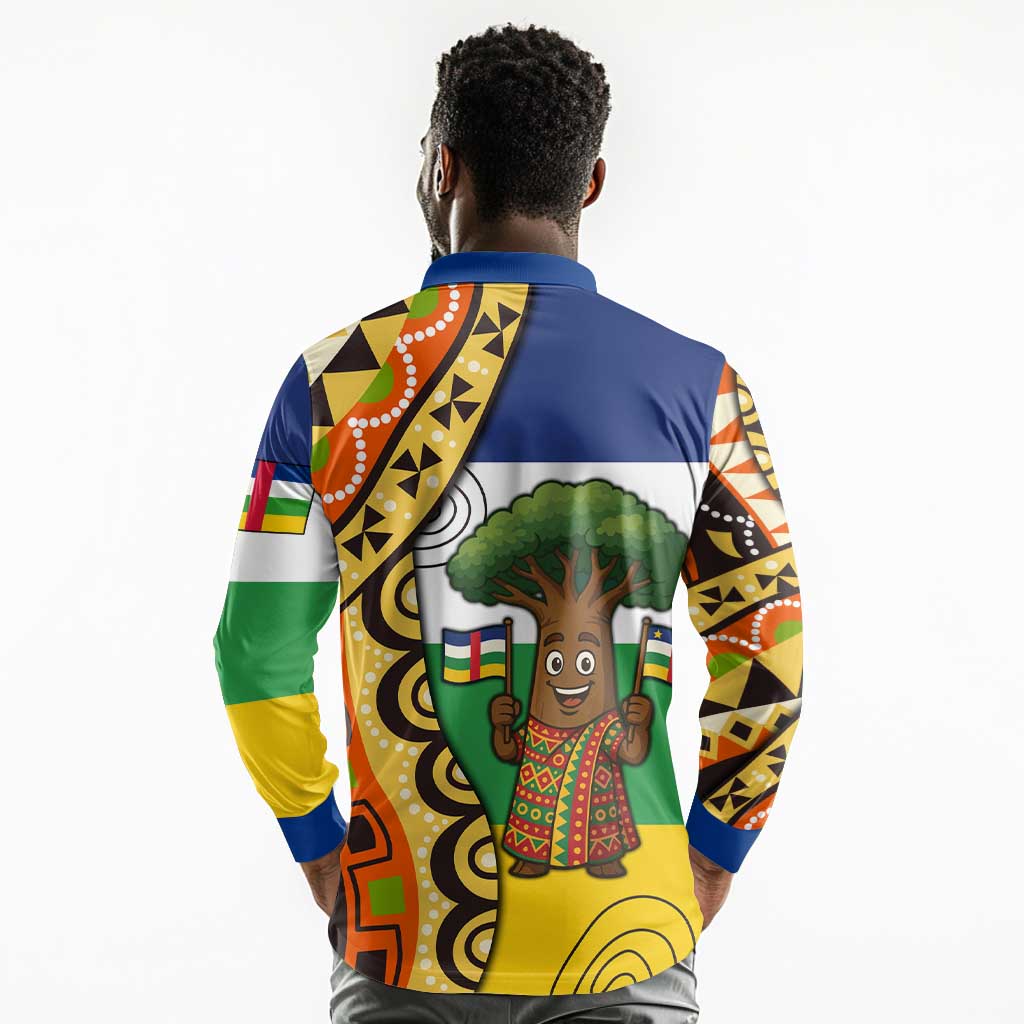 Central African Republic Long Sleeve Polo Shirt Baobab and Flag - African Pride
