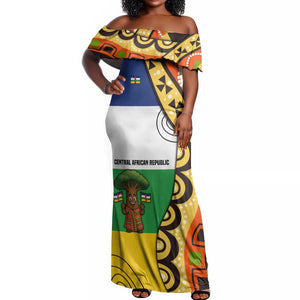 Central African Republic Off Shoulder Maxi Dress Baobab and Flag - African Pride
