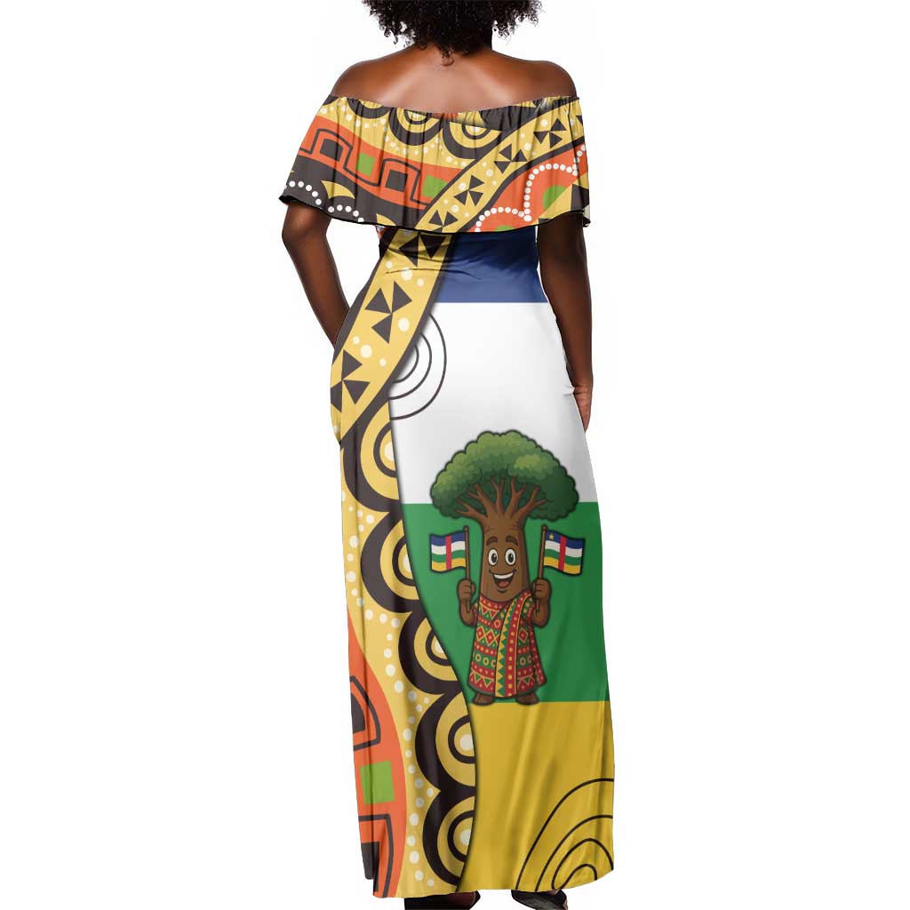 Central African Republic Off Shoulder Maxi Dress Baobab and Flag - African Pride