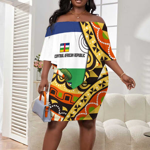 Central African Republic Off Shoulder Short Dress Baobab and Flag - African Pride
