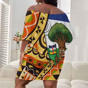 Central African Republic Off Shoulder Short Dress Baobab and Flag - African Pride