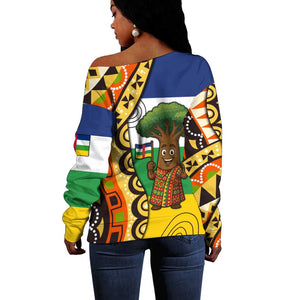 Central African Republic Off Shoulder Sweater Baobab and Flag - African Pride