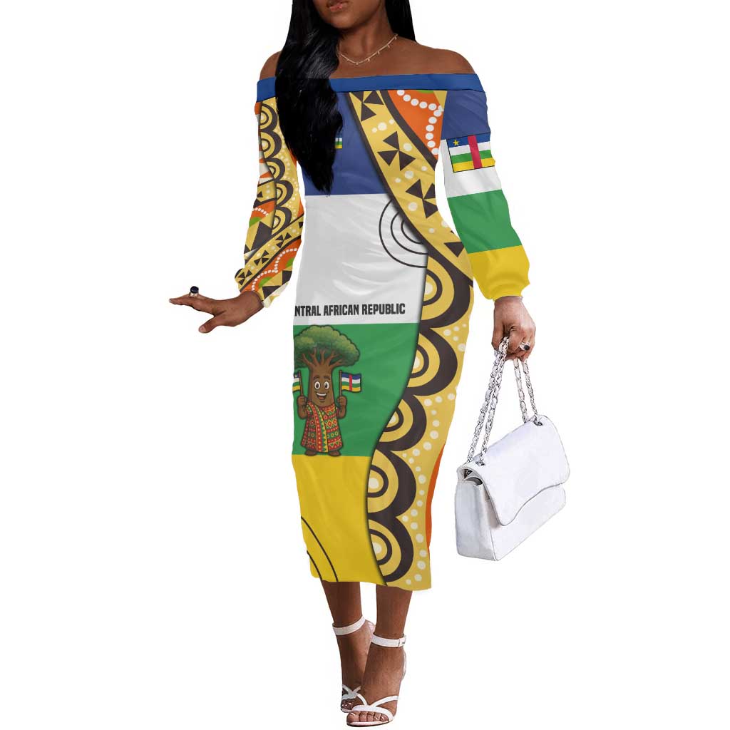 Central African Republic Off The Shoulder Long Sleeve Dress Baobab and Flag - African Pride
