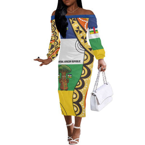 Central African Republic Off The Shoulder Long Sleeve Dress Baobab and Flag - African Pride