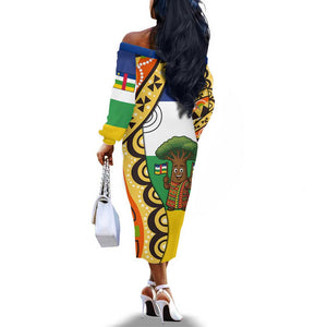 Central African Republic Off The Shoulder Long Sleeve Dress Baobab and Flag - African Pride