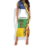 Central African Republic Short Sleeve Bodycon Dress Baobab and Flag - African Pride