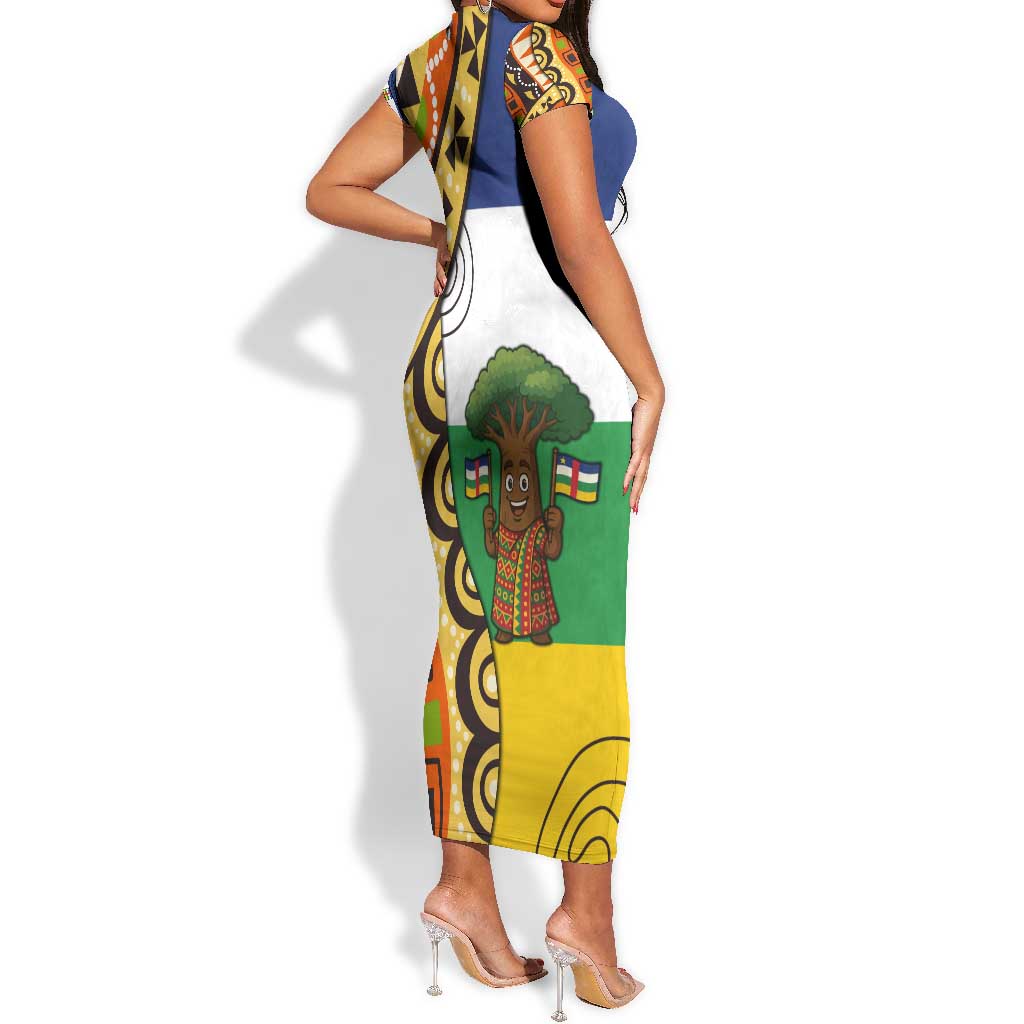 Central African Republic Short Sleeve Bodycon Dress Baobab and Flag - African Pride