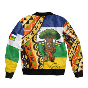 Central African Republic Sleeve Zip Bomber Jacket Baobab and Flag - African Pride