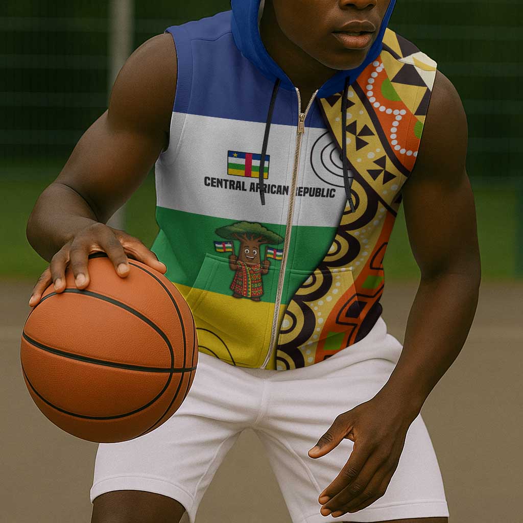 Central African Republic Sleeveless Zip Hoodie Baobab and Flag - African Pride