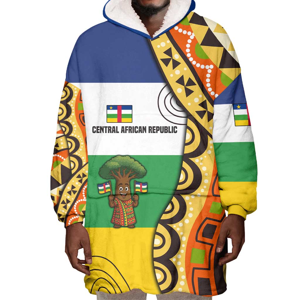 Central African Republic Wearable Blanket Hoodie Baobab and Flag - African Pride