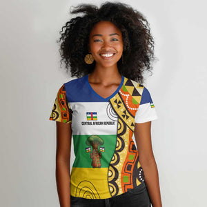 Central African Republic Women V-Neck T-Shirt Baobab and Flag - African Pride