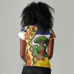 Central African Republic Women V-Neck T-Shirt Baobab and Flag - African Pride