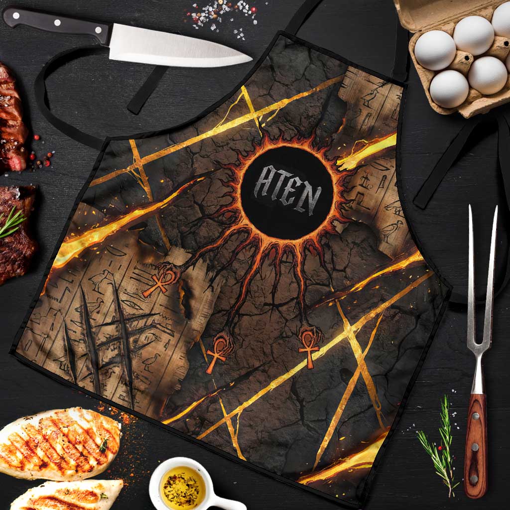 Aten Apron Ancient Egyptian Cracked Stone Hieroglyph, Solar Eclipse Emblem, and Radiant Sunburst - African Pride