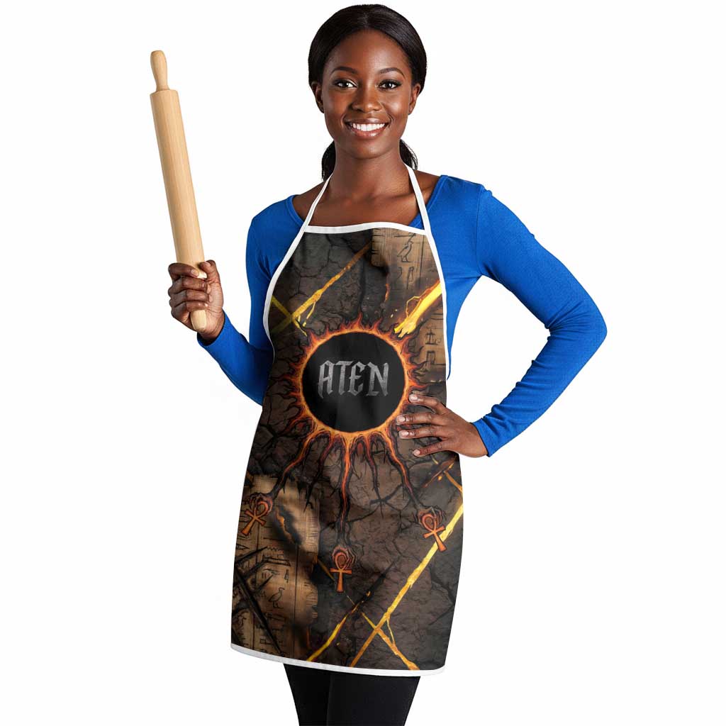 Aten Apron Ancient Egyptian Cracked Stone Hieroglyph, Solar Eclipse Emblem, and Radiant Sunburst - African Pride