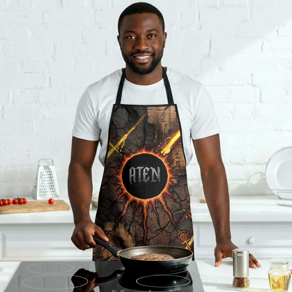 Aten Apron Ancient Egyptian Cracked Stone Hieroglyph, Solar Eclipse Emblem, and Radiant Sunburst - African Pride