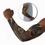 Aten Arm Sleeves Ancient Egyptian Cracked Stone Hieroglyph, Solar Eclipse Emblem, and Radiant Sunburst - African Pride
