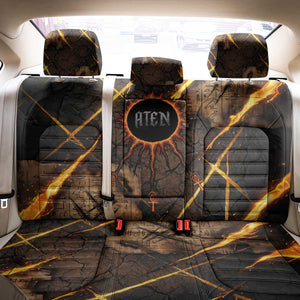 Aten Back Car Seat Cover Ancient Egyptian Cracked Stone Hieroglyph, Solar Eclipse Emblem, and Radiant Sunburst - African Pride