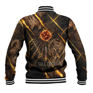 Aten Baseball Jacket Ancient Egyptian Cracked Stone Hieroglyph, Solar Eclipse Emblem, and Radiant Sunburst - African Pride
