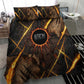 Aten Bedding Set Ancient Egyptian Cracked Stone Hieroglyph, Solar Eclipse Emblem, and Radiant Sunburst - African Pride