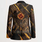 Aten Blazer Ancient Egyptian Cracked Stone Hieroglyph, Solar Eclipse Emblem, and Radiant Sunburst - African Pride
