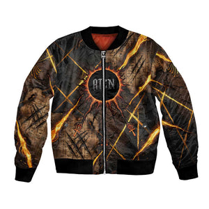Aten Bomber Jacket Ancient Egyptian Cracked Stone Hieroglyph, Solar Eclipse Emblem, and Radiant Sunburst - African Pride