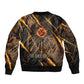 Aten Bomber Jacket Ancient Egyptian Cracked Stone Hieroglyph, Solar Eclipse Emblem, and Radiant Sunburst - African Pride