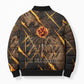 Aten Bomber Puffer Jacket Ancient Egyptian Cracked Stone Hieroglyph, Solar Eclipse Emblem, and Radiant Sunburst - African Pride