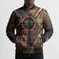 Aten Bomber Puffer Jacket Ancient Egyptian Cracked Stone Hieroglyph, Solar Eclipse Emblem, and Radiant Sunburst - African Pride