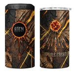 Aten 4 in 1 Can Cooler Tumbler Ancient Egyptian Cracked Stone Hieroglyph, Solar Eclipse Emblem, and Radiant Sunburst - African Pride