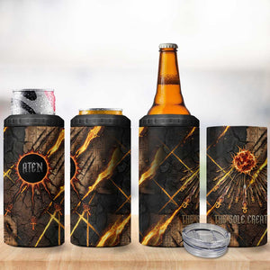 Aten 4 in 1 Can Cooler Tumbler Ancient Egyptian Cracked Stone Hieroglyph, Solar Eclipse Emblem, and Radiant Sunburst - African Pride