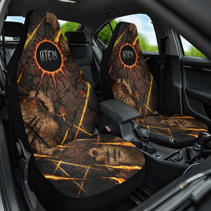 Aten Car Seat Cover Ancient Egyptian Cracked Stone Hieroglyph, Solar Eclipse Emblem, and Radiant Sunburst - African Pride