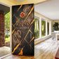 Aten Door Cover Ancient Egyptian Cracked Stone Hieroglyph, Solar Eclipse Emblem, and Radiant Sunburst - African Pride