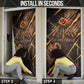 Aten Door Cover Ancient Egyptian Cracked Stone Hieroglyph, Solar Eclipse Emblem, and Radiant Sunburst - African Pride