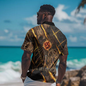 Aten Hawaiian Shirt Ancient Egyptian Cracked Stone Hieroglyph, Solar Eclipse Emblem, and Radiant Sunburst - African Pride