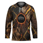 Aten Hockey Jersey Ancient Egyptian Cracked Stone Hieroglyph, Solar Eclipse Emblem, and Radiant Sunburst - African Pride