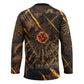 Aten Hockey Jersey Ancient Egyptian Cracked Stone Hieroglyph, Solar Eclipse Emblem, and Radiant Sunburst - African Pride