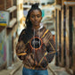 Aten Hoodie Ancient Egyptian Cracked Stone Hieroglyph, Solar Eclipse Emblem, and Radiant Sunburst - African Pride