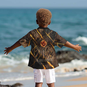 Aten Kid Hawaiian Shirt Ancient Egyptian Cracked Stone Hieroglyph, Solar Eclipse Emblem, and Radiant Sunburst - African Pride