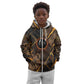 Aten Kid Hoodie Ancient Egyptian Cracked Stone Hieroglyph, Solar Eclipse Emblem, and Radiant Sunburst - African Pride