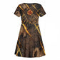 Aten Kid Short Sleeve Dress Ancient Egyptian Cracked Stone Hieroglyph, Solar Eclipse Emblem, and Radiant Sunburst - African Pride