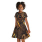 Aten Kid Short Sleeve Dress Ancient Egyptian Cracked Stone Hieroglyph, Solar Eclipse Emblem, and Radiant Sunburst - African Pride