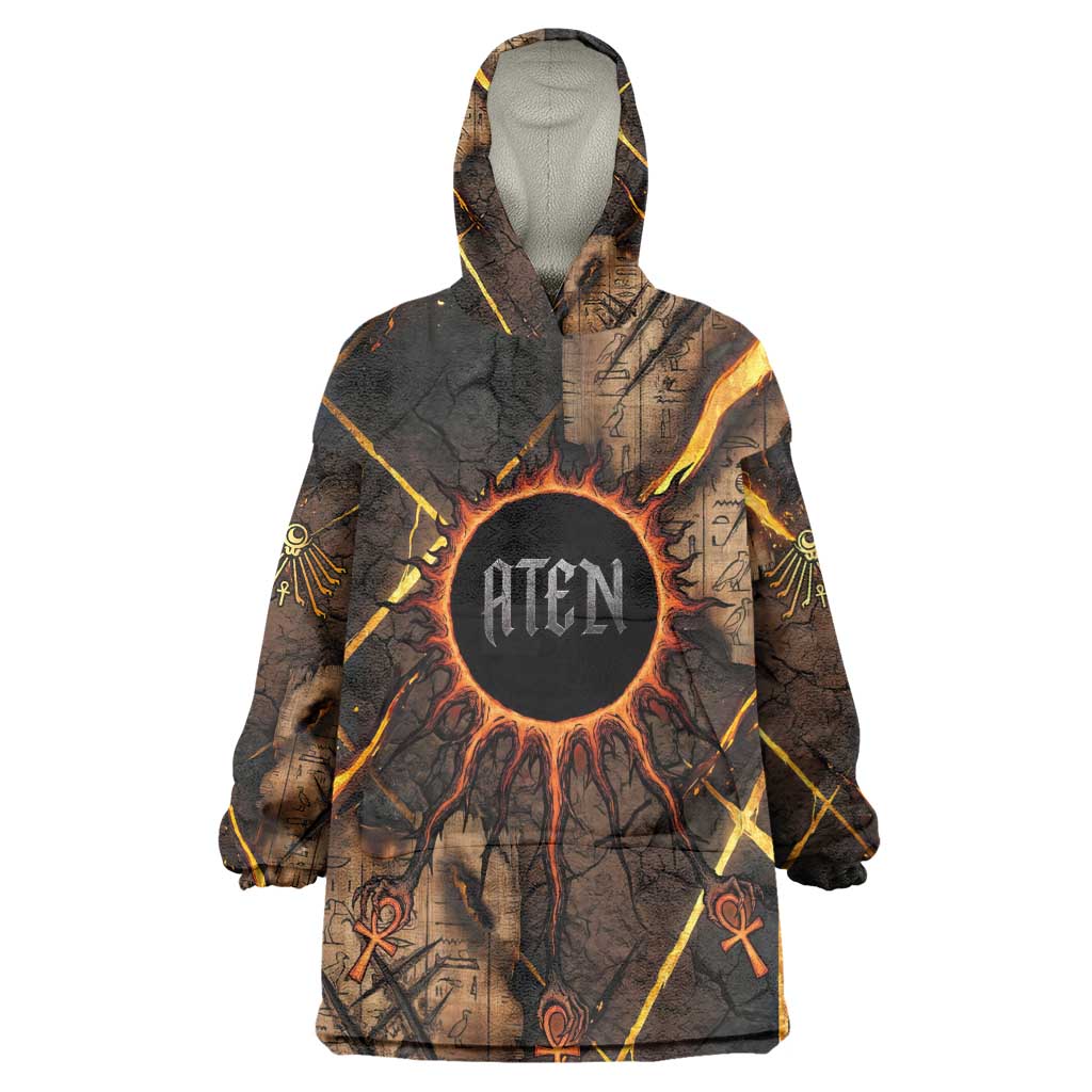 Aten Kid Wearable Blanket Hoodie Ancient Egyptian Cracked Stone Hieroglyph, Solar Eclipse Emblem, and Radiant Sunburst - African Pride